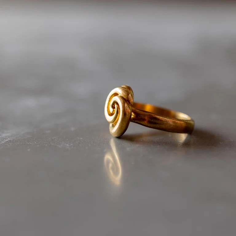 A gold spiral ring on a stone surface